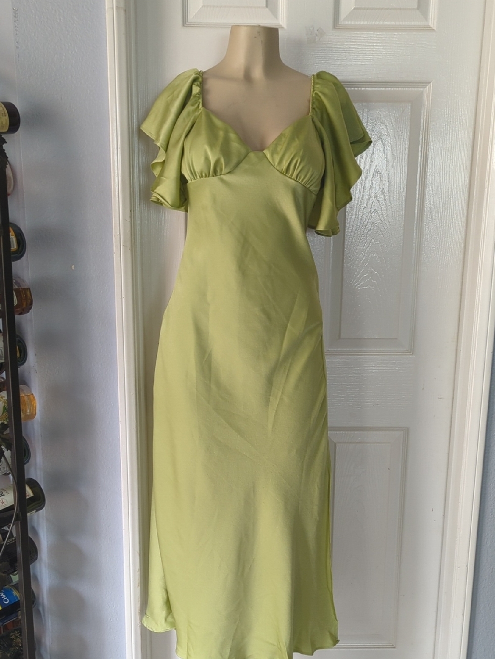 Lime Green Flutter-Sleeve Maxi Dress pit to pit 19 inch